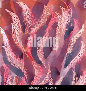 Abstract watercolor background with colorful flames.Hand painted watercolor and wax crayon illustration. Stock Photo