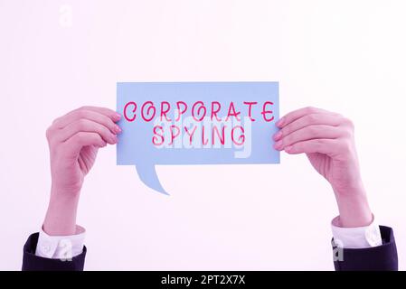 Sign displaying Corporate Spying, Word Written on able to function at the maximum level of competence Businesswoman Holding Speech Bubble With Importa Stock Photo
