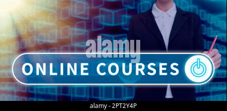 Writing displaying text Online Courses, Internet Concept earning an education that is conducted over the Internet Stock Photo