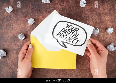 Conceptual display Your Digital Project, Word for Startup launching and landing a creative website Stock Photo