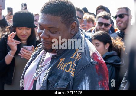 London, UK. 20th Apr, 2023. Big Narstie, rapper and social media influencer take part during the event. The 420 event held on 20th of April is an international event to celebrate the cannabis culture in Hyde Park and calls for its legalisation. Several thousand people attended the event, the majority of them were smoking cannabis. (Photo by Ian Davidson/SOPA Images/Sipa USA) Credit: Sipa USA/Alamy Live News Stock Photo
