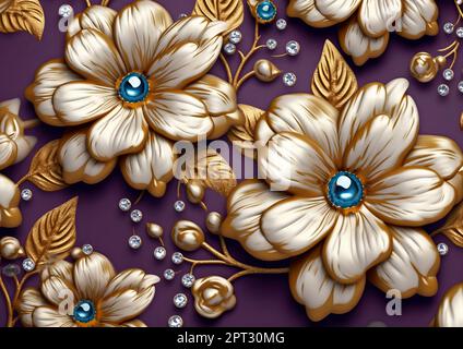 3d mural floral wallpaper. golden and black flowers and leaves. 3d