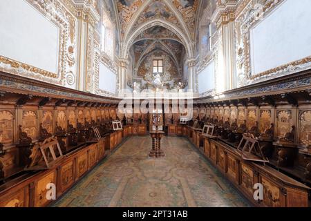 The interior of Certosa di Padula well known as Padula Charterhouse is a monastery in the province of Salerno in Campania, Italy. Stock Photo