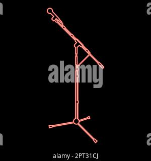 Neon stand microphone Sound recording equipment Racks for mic icon black color vector illustration flat style image red color vector illustration image flat style Stock Vector
