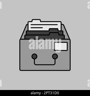 Filing Cabinet outline grayscale icon. Workspace sign Stock Vector
