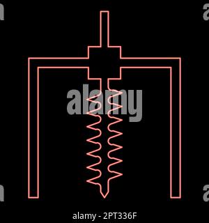 Neon drilling rig Bore for ground mine industry geological Boring concept Auger icon black color vector illustration flat style image red color vector illustration image flat style Stock Vector