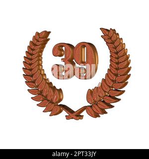 Number 39 with laurel wreath or honor wreath as a 3D-illustration, 3D-rendering Stock Photo