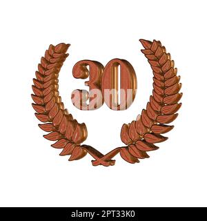 Number 30 with laurel wreath or honor wreath as a 3D-illustration, 3D-rendering Stock Photo