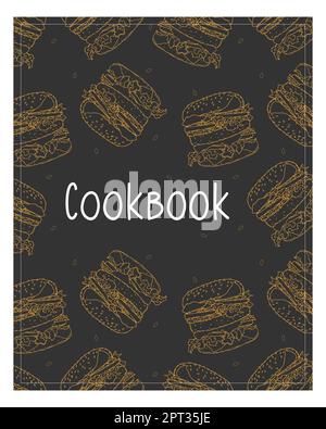 Cookbook background with orange burger hand drawn. Stock Vector