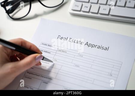 Real Estate House Appraisal And Property Check. Appraiser Agent Stock Photo