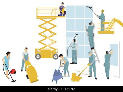 Building cleaning, clean windows illustration Stock Vector