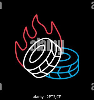 Two lying burning tires revolutionary barricade icon Stock Vector
