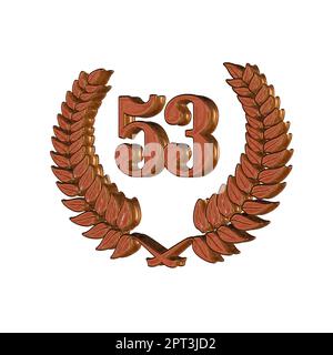 Number 53 with laurel wreath or honor wreath as a 3D-illustration, 3D-rendering Stock Photo