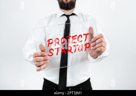 Text sign showing Project Startup, Business showcase the initial opportunity of a young company to set their plan Stock Photo