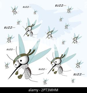 Fighting mosquito, zoology illustration infection spread. Infected mosquitoes Stock Photo