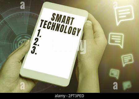 Hand writing sign Smart Technology, Word Written on used to protect and prevent errors in hard drives Stock Photo