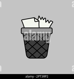 Wastebasket outline grayscale icon. Workspace sign Stock Vector