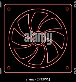 Neon fan for computer processor Cooler CPU cooling system Ventilator red color vector illustration image flat style Stock Vector