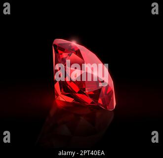 Dazzling diamond red gemstones on black background. 3D render Stock Photo