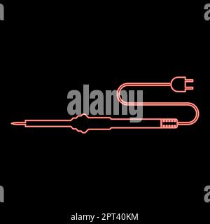Neon electric soldering iron for radio repair work red color vector illustration image flat style Stock Vector