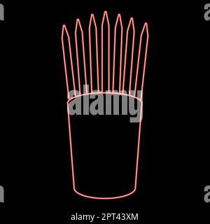 Neon pencils in glass stands upright office supplier concept Work place red color vector illustration image flat style Stock Vector