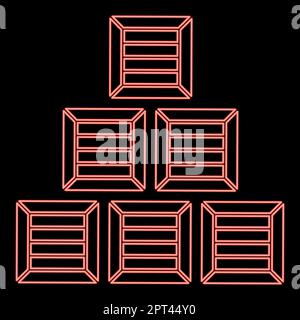 Neon pyramid crates Wooden boxs Containers red color vector illustration image flat style Stock Vector
