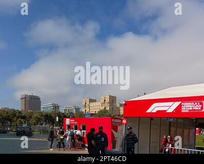 F1 Baku 2023. Formula 1 spectators near ticket box. Grand Prix 28-30 April, Azerbaijan Stock Photo