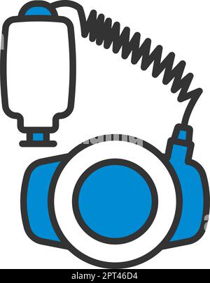 Icon of portable circle macro flash. White background with shadow ...