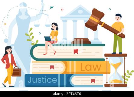 Law Firm Services with Justice, Legal Advice, Judgement and Lawyer Consultant in Flat Cartoon Poster Hand Drawn Templates Illustration Stock Vector
