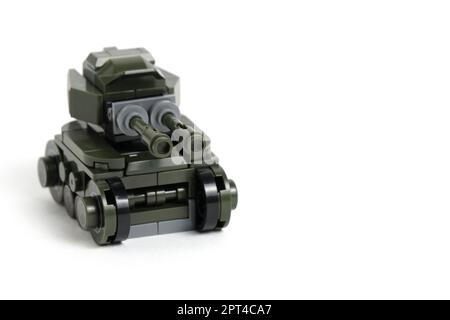 Toy tank green, military color, constructor white background,isolate ...