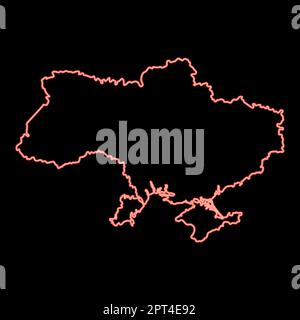 Neon map Ukraine icon black color vector illustration flat style image red color vector illustration image flat style Stock Vector