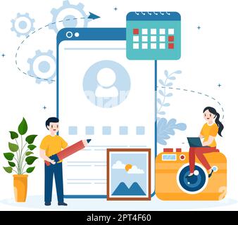 Personal Portfolio with Profile Data, Resume or Self Improvement to Attract Clients and Employers in Flat Cartoon Hand Drawn Templates Illustration Stock Vector