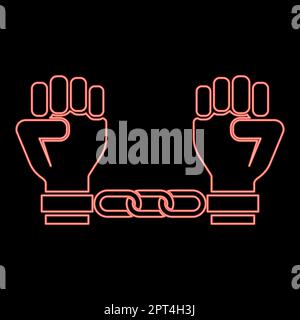 Neon handcuffed hands Chained human arms Prisoner concept Manacles on man Detention idea Fetters confine Shackles on person icon black color vector illustration flat style image red color vector illustration image flat style Stock Vector