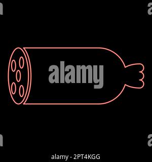 Neon boiled sausage Butcher product concept icon black color vector illustration flat style image red color vector illustration image flat style Stock Vector