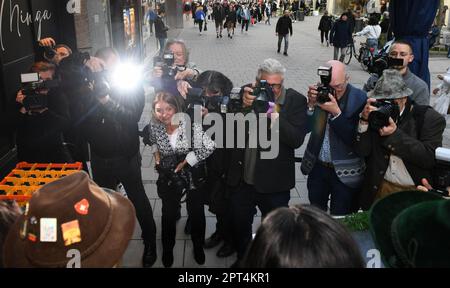 Munich, Germany. 27th Apr, 2023. Press photographers take pictures at the opening of 'Der Spöckmeier' in downtown Munich. Credit: Felix Hörhager/dpa/Alamy Live News Stock Photo