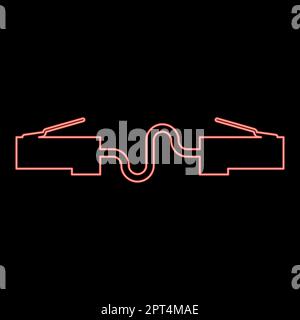 Neon network connector Patch cord Ethernet cable LAN wire icon black color vector illustration flat style image red color vector illustration image flat style Stock Vector
