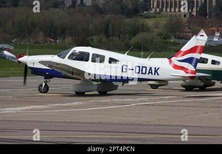 A Piper PA-28-236 Dakota of Airways Flying Club in a BA colour scheme at Brighton City Airport Shoreham Sussex UK Stock Photo