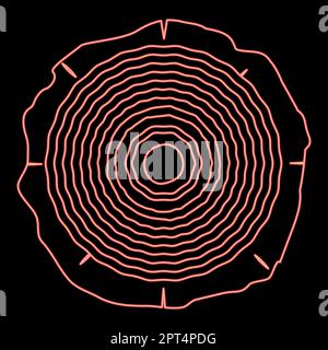 Neon cut tree Wood rings trunk Timber wooden texture icon black color vector illustration flat style image red color vector illustration image flat style Stock Vector