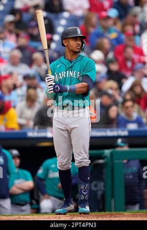 Seattle Mariners' J.P. Crawford plays during a baseball game, Wednesday,  April 26, 2023, in Philadelphia. (AP Photo/Matt Slocum Stock Photo - Alamy