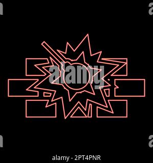 Neon working demolish machine on building construction Destroying brick wall with metal ball Wrecking house home concepting icon black color vector illustration flat style image red color vector illustration image flat style Stock Vector