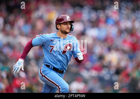 Philadelphia Phillies' Trea Turner plays during a baseball game, Wednesday,  May 10, 2023, in Philadelphia. (AP Photo/Matt Slocum Stock Photo - Alamy