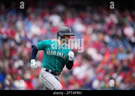 This is a 2023 photo of Jonatan Clase of the Seattle Mariners baseball  team. This image reflects the Seattle Mariners active roster as of  Thursday, Feb. 23, 2023, when this image was