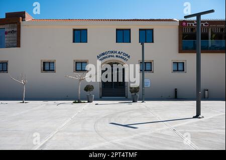 Paphos, Cyprus - March 27, 2023 - Entrance and facade of the municipal market Stock Photo