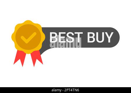 Best buy label with five stars and thumbs up Stock Vector