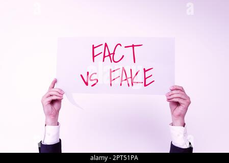 Text showing inspiration Fact Vs Fake, Business concept Rivalry or products or information originaly made or imitation Stock Photo