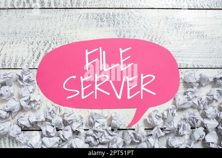 Conceptual display File Server, Word for device which controls access to separately stored data Stock Photo
