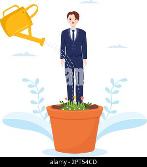 Personal Development with People Developing Mental Issues, Growth and Self Improvement as Plant in Flat Cartoon Hand Drawn Templates Illustration Stock Vector