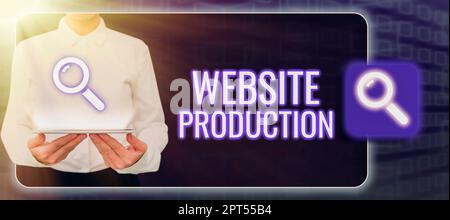 Sign displaying Website Production, Word Written on creating sites with layout content and graphic design Stock Photo
