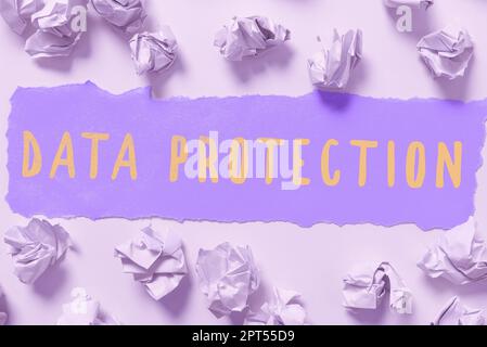 Conceptual caption Data Protection, Word for safeguarding information away from a possible data breach Stock Photo