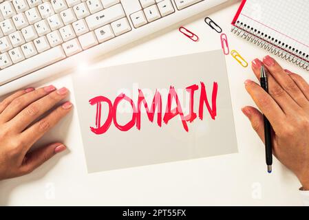 Hand writing sign Domain, Business approach identification string that defines a realm of administrative autonomy Stock Photo